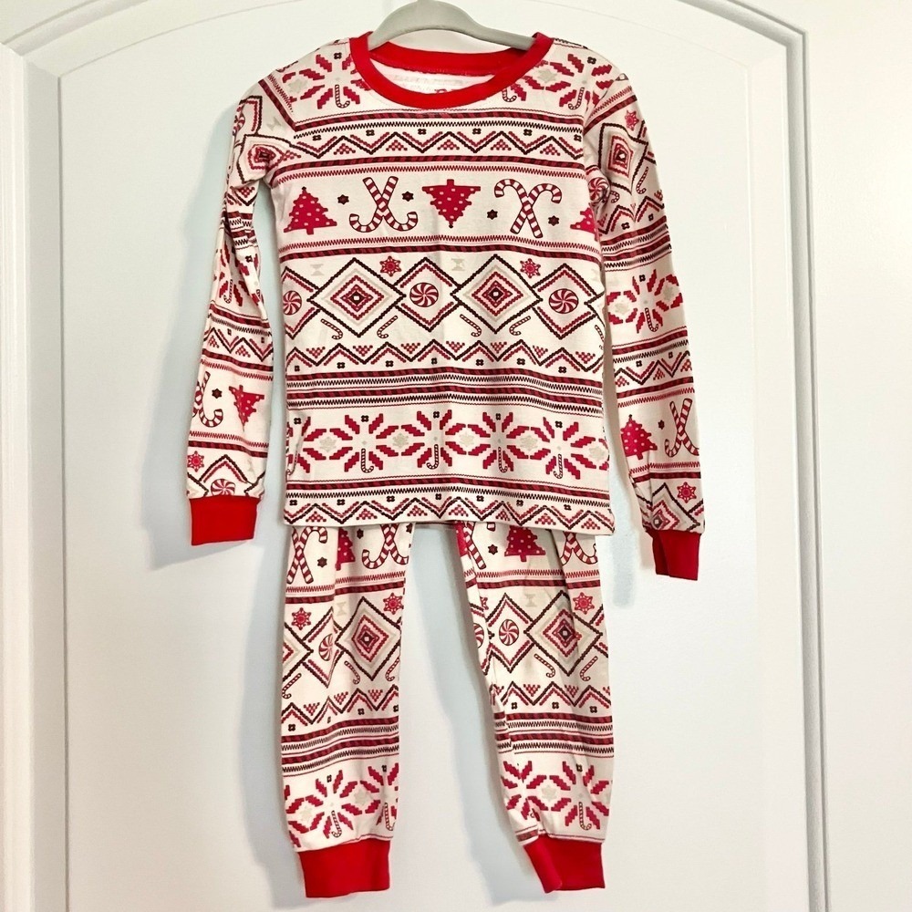 PJ Place Toddler 3T Christmas Pajamas Red White Fair Isle Candy Cane Cotton Set